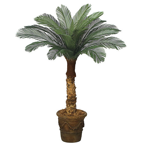 4 foot Artificial Outdoor Cycas Palm: 18 Fronds & Natural Trunk - CLOSEOUT FINAL SALE - APT2527 - Outdoor Plants and Trees 4 foot Artificial Outdoor Cycas Palm: 18 Fronds &  sku APT2527