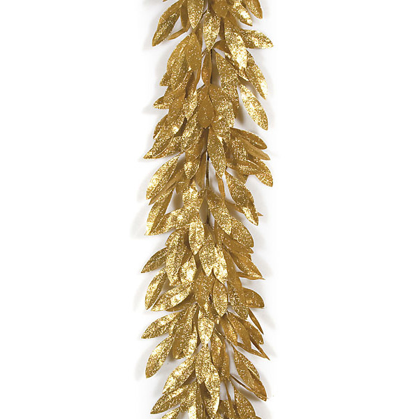 6 Foot Glittered Gold Bay Leaf Garland (set Of 2)