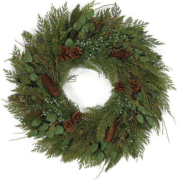30 inch Plastic Mixed Cedar Eucalyptus Wreath