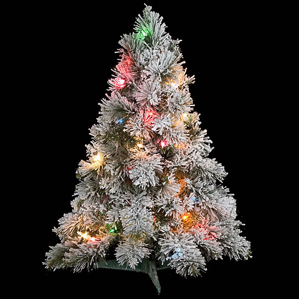 30 Inch Flocked Mini Tree: Multi-colored Lights