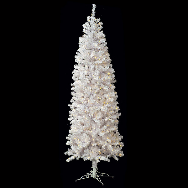 7.5 Foot White Sugar Pencil Pine Christmas Tree: Clear Lights
