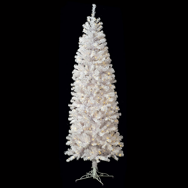 7.5 foot White Sugar Pencil Pine Christmas Tree: Clear Lights