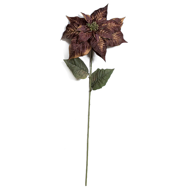 31 inch Purple & Gold Poinsettia Stem with Glitter (Set of 6)