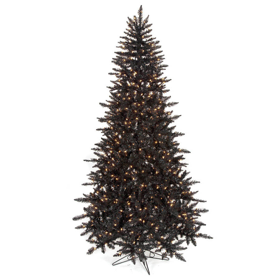 7.5 foot Slim Black Tinsel Tree: Clear Lights