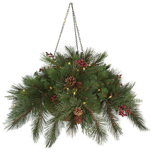 15 Inch Hanging Pvc Pine Basket: Clear B/o 5mm Leds