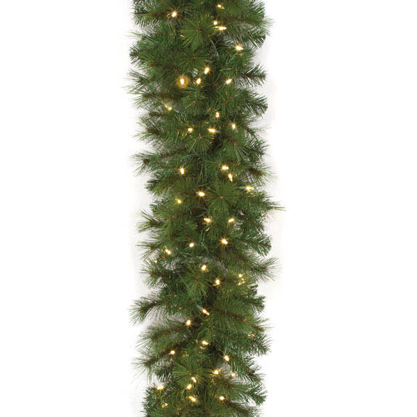 9 foot x 14 inch Mika Pine Garland: Clear LEDs