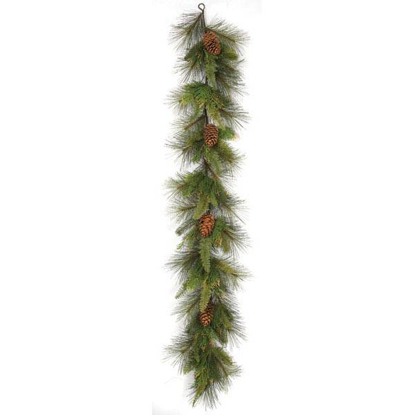 6 foot x 10 inch PVC Sugar Pine Conifers & Cones Garland: Unlit | C-140770