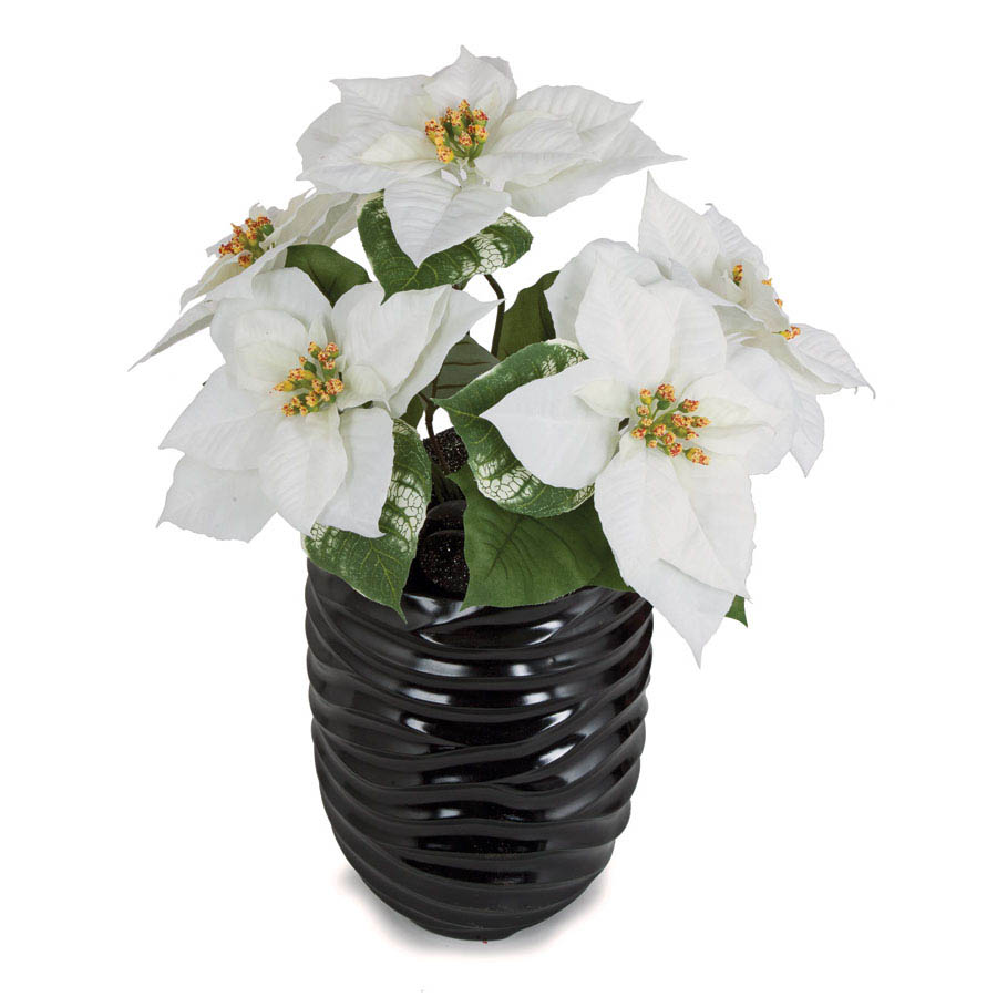 18 inch White Poinsettia Bush with 5 Flowers (Set of 4)