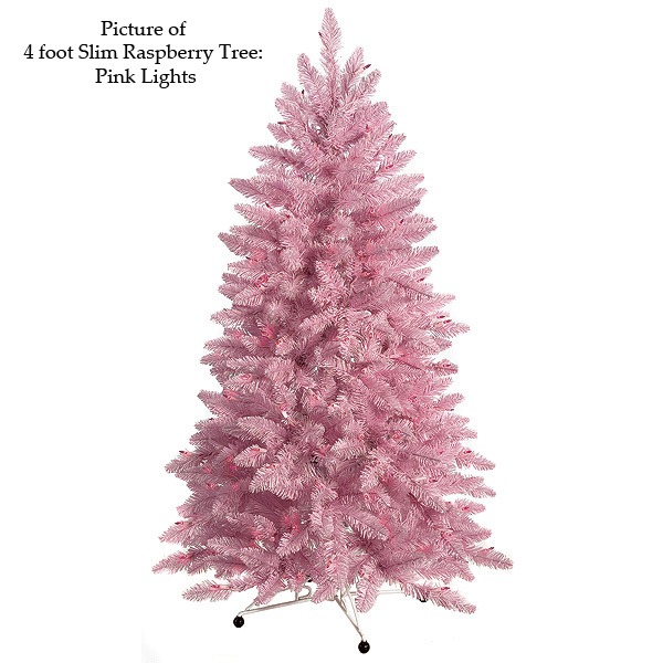 4 Foot Slim Raspberry Christmas Tree: Pink Lights