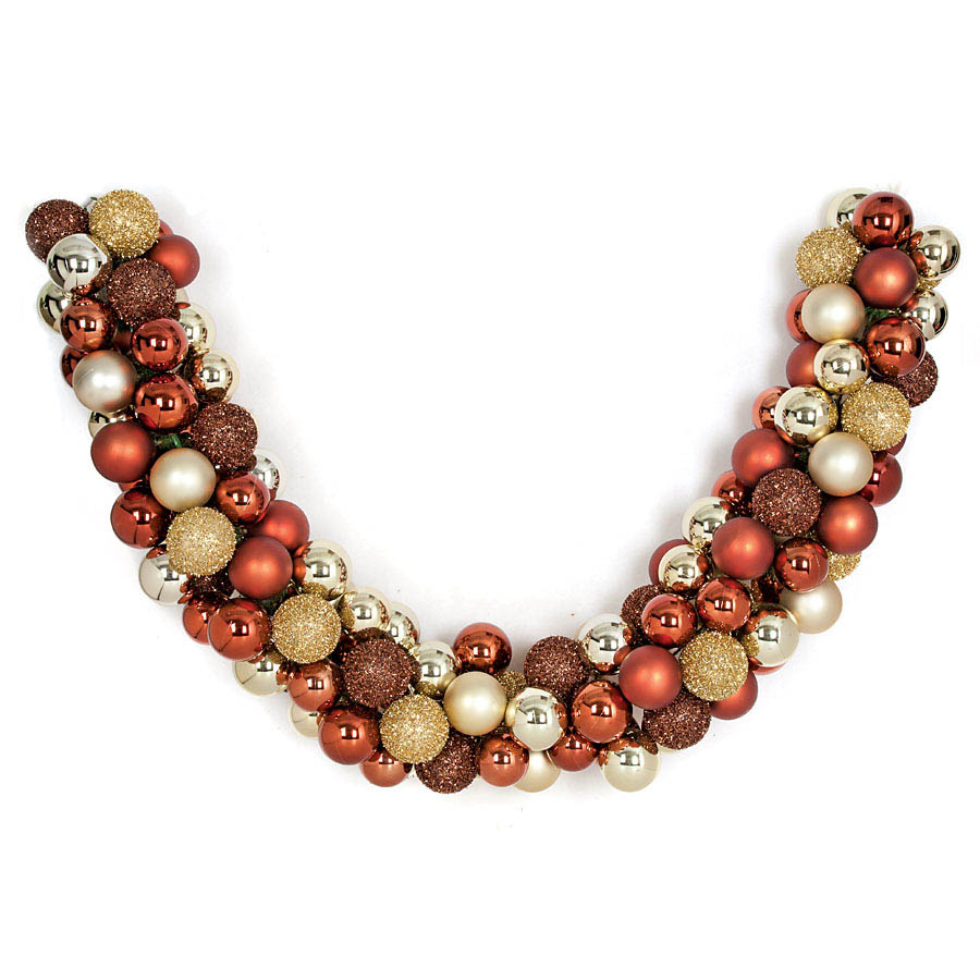6 foot x 8 inch Plastic Mixed Ball Garland Copper/Gold/Brown A151906
