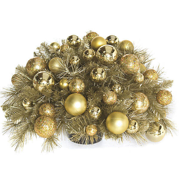 14 x 27 inch Gold Tinsel Centerpiece with Ornaments