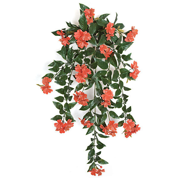 30 inch Artificial Outdoor Coral Impatiens Bush: Unpotted