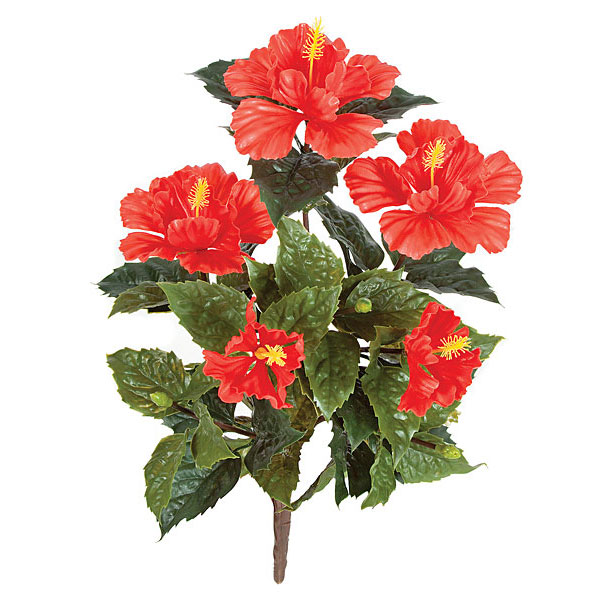 21 inch Artificial Outdoor Red Hibiscus Bush: Unpotted