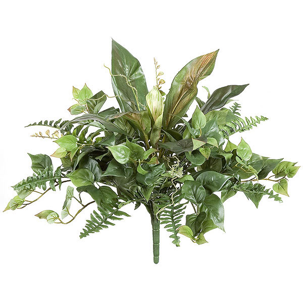 18 inch Silk Philodendron, Fishtail Ferns, and Cordyline Bush: Unpotted