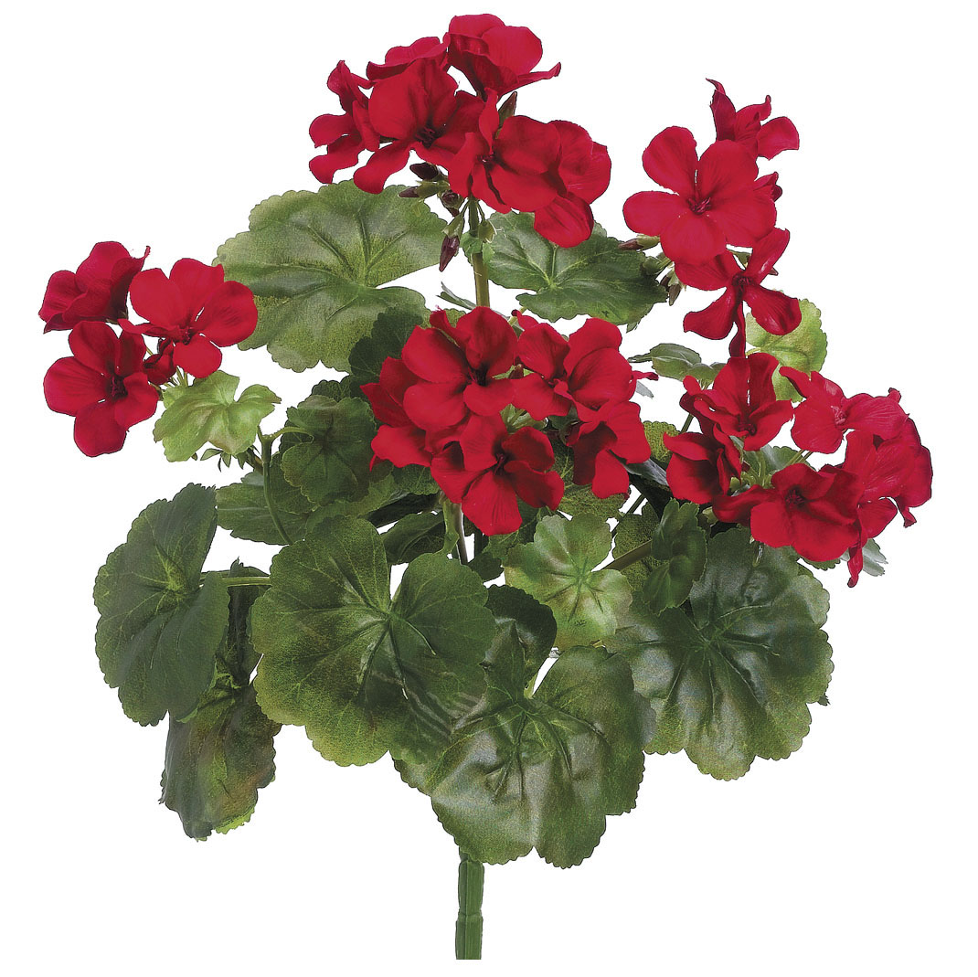 17 inch Artificial Outdoor Red Geranium Bush: Limited UV | FBG388-RE