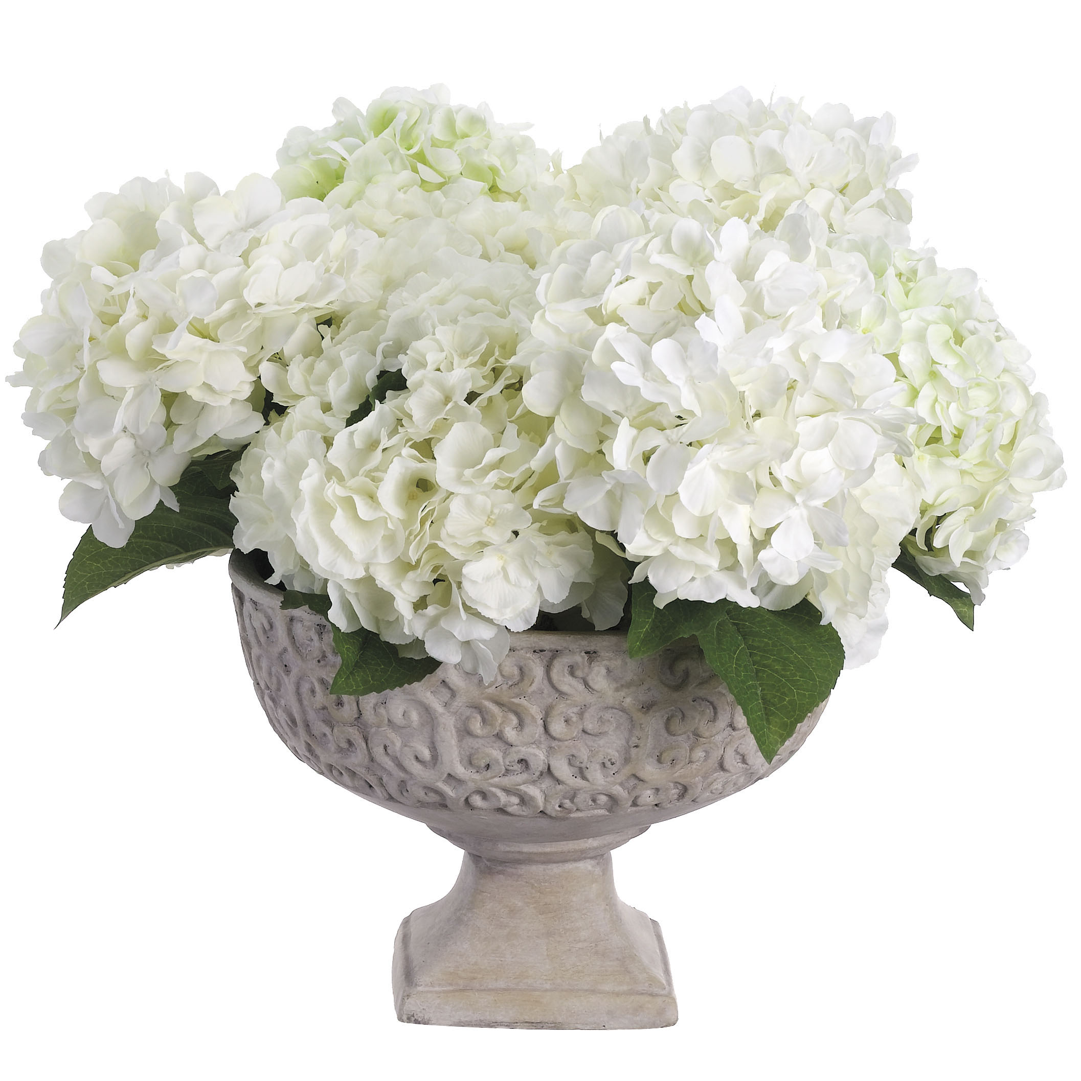 21 Inch Artificial White Hydrangea Arrangement In Fiber Cement