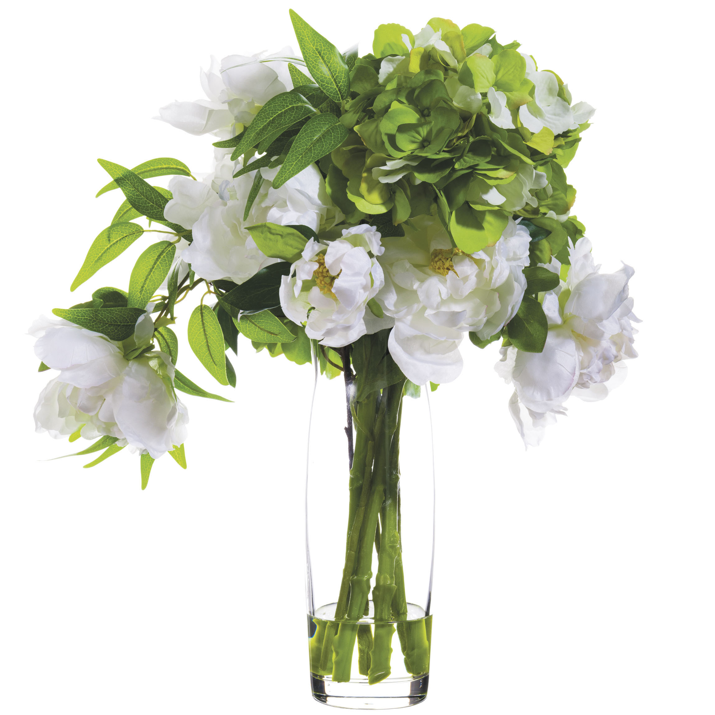 19 Inch Artificial White Hydrangea In Glass Vase