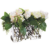 12 inch Artificial White Rose and Berry Arrangement in Glass Vase