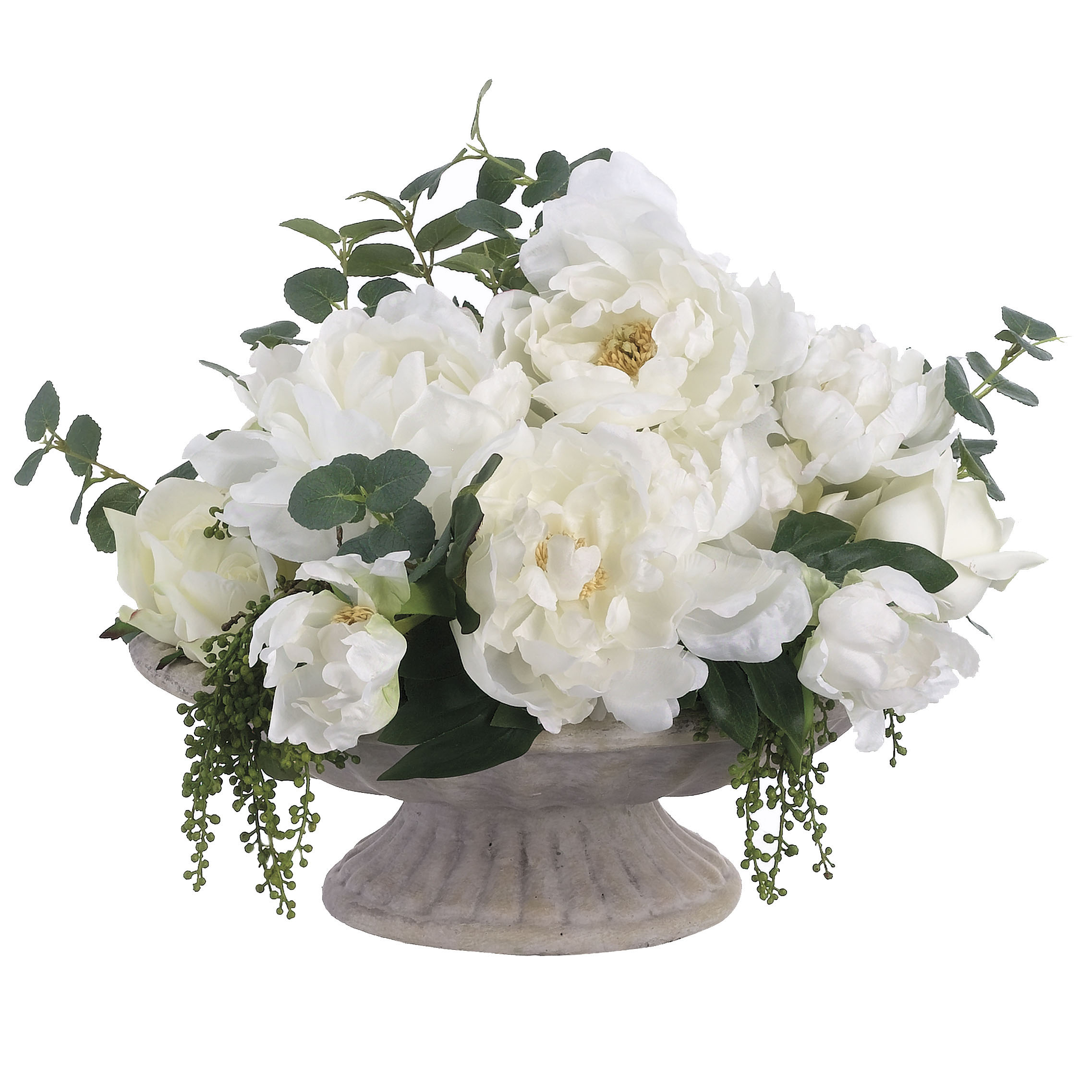 13 inch Cream Peony and Rose Arrangement in Fiber Cement Plate