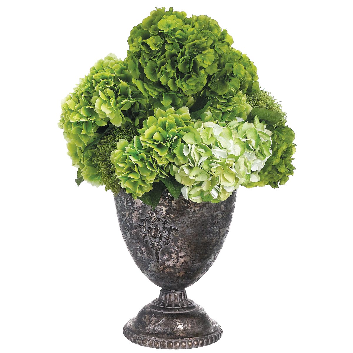 31 inch Hydrangea Arrangement in Tin Urn