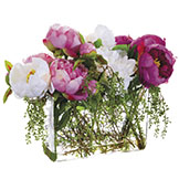 14 inch Peony and Berry Arrangement in Rectangular Glass Vase