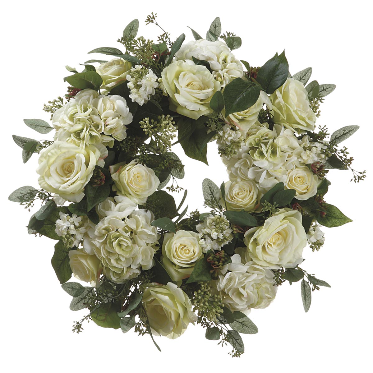 24 inch Hydrangea, Rose, and Lilac Wreath | FWX101-CR/GR