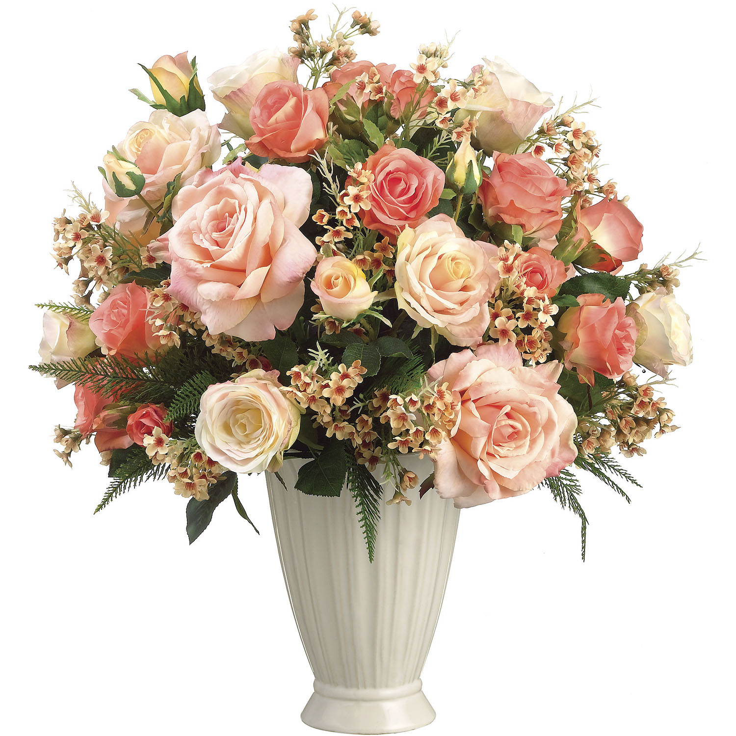 22 Inch Rose And Waxflower Arrangement In Ceramic Vase