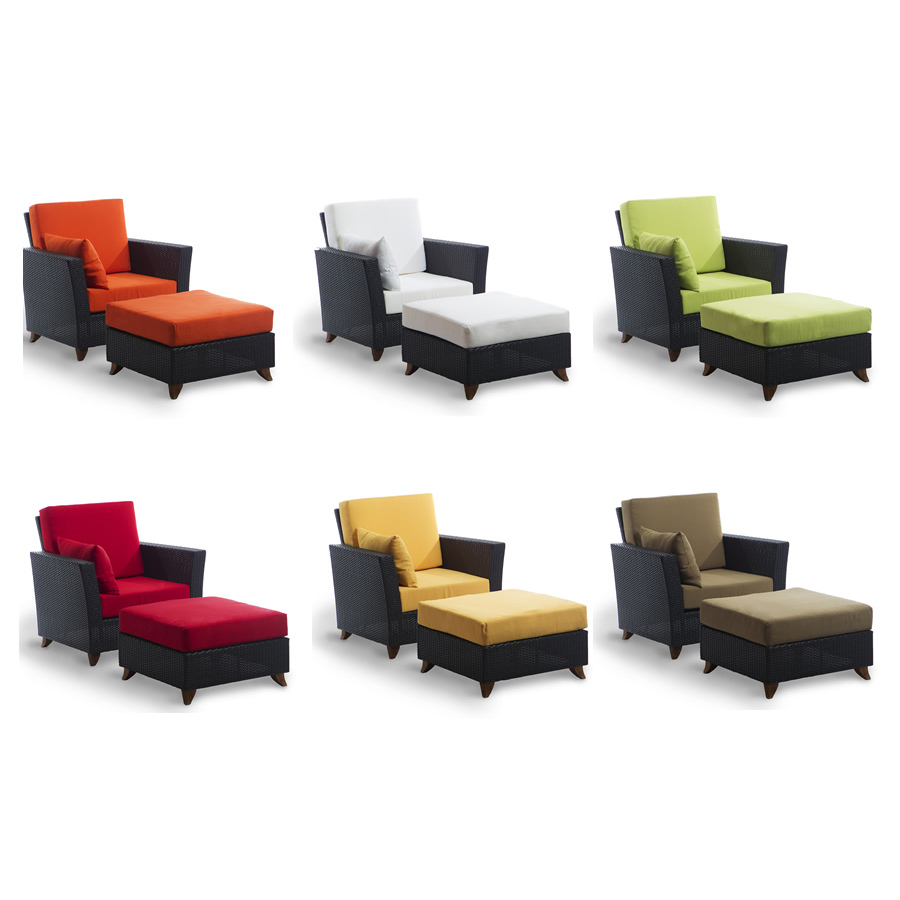 Rattan Deep Chair and Ottoman Set