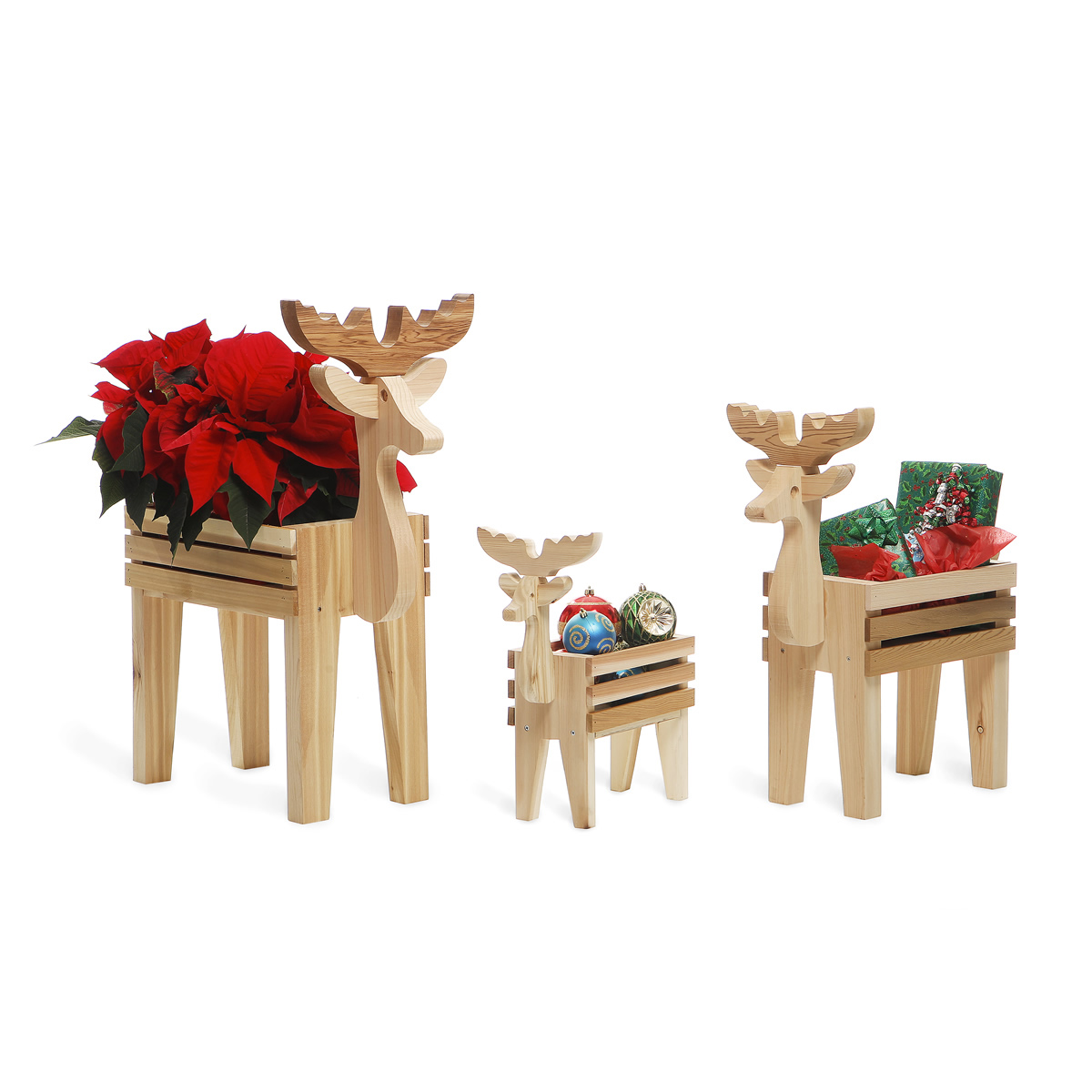 3 Piece Cedar Deer Family Outdoor Planter Set