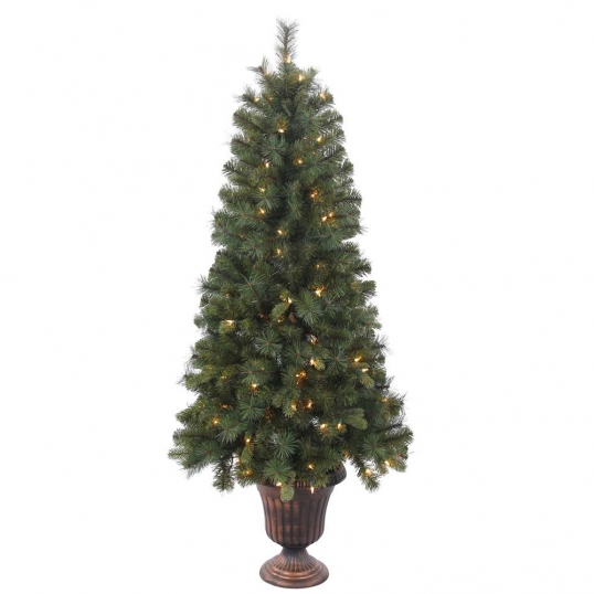 5 foot PE/PVC/Hard Needle Potted Classic Mixed Pine Tree: Clear LEDs