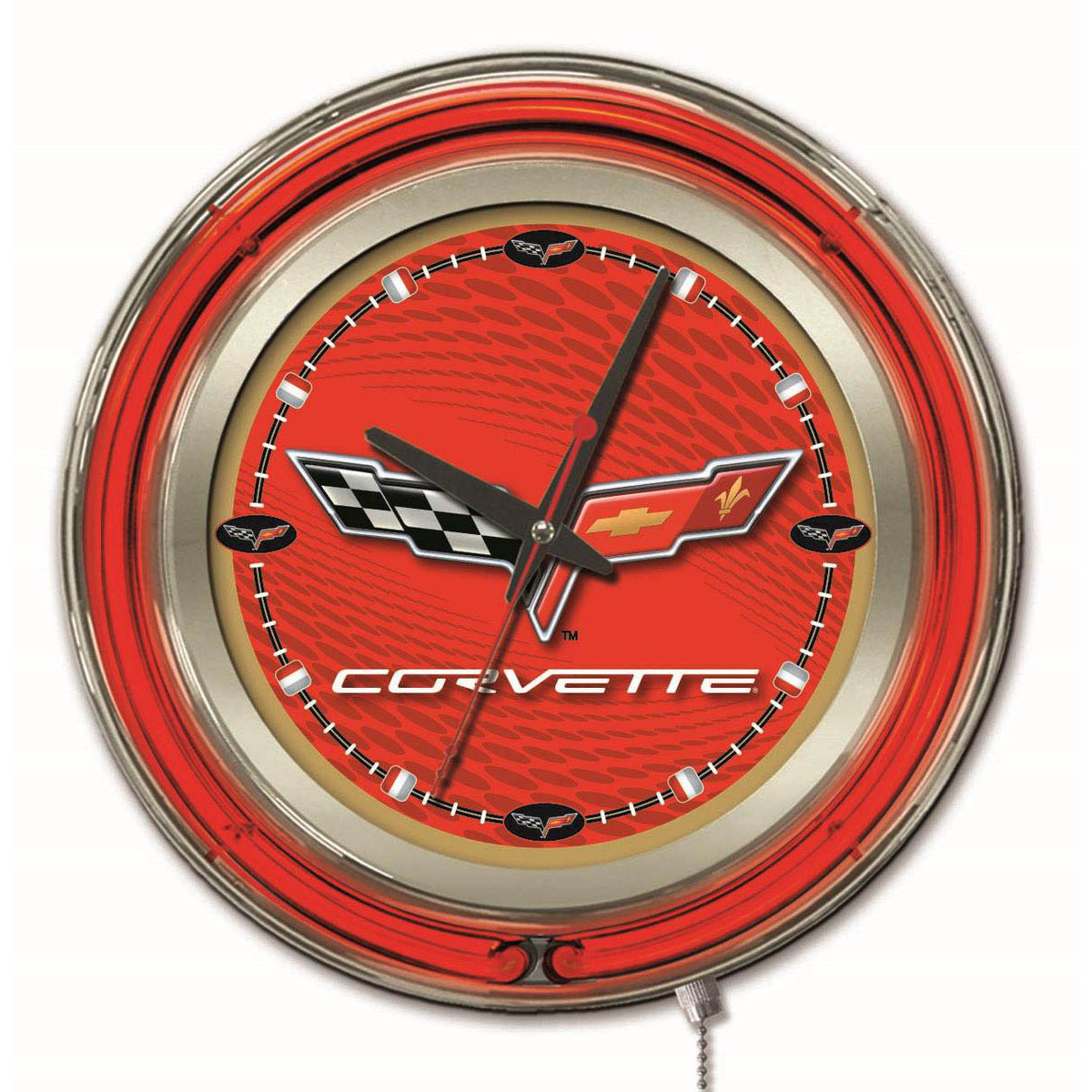 15 inch Corvette - C6 Neon Clock: Red/Gold