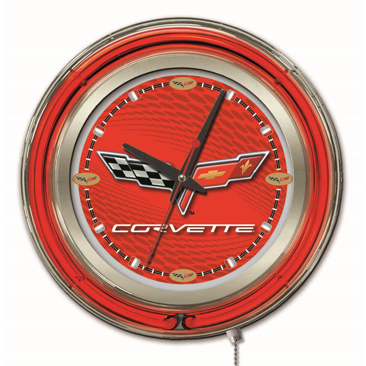 15 inch Corvette - C6 Neon Clock: Red/Silver
