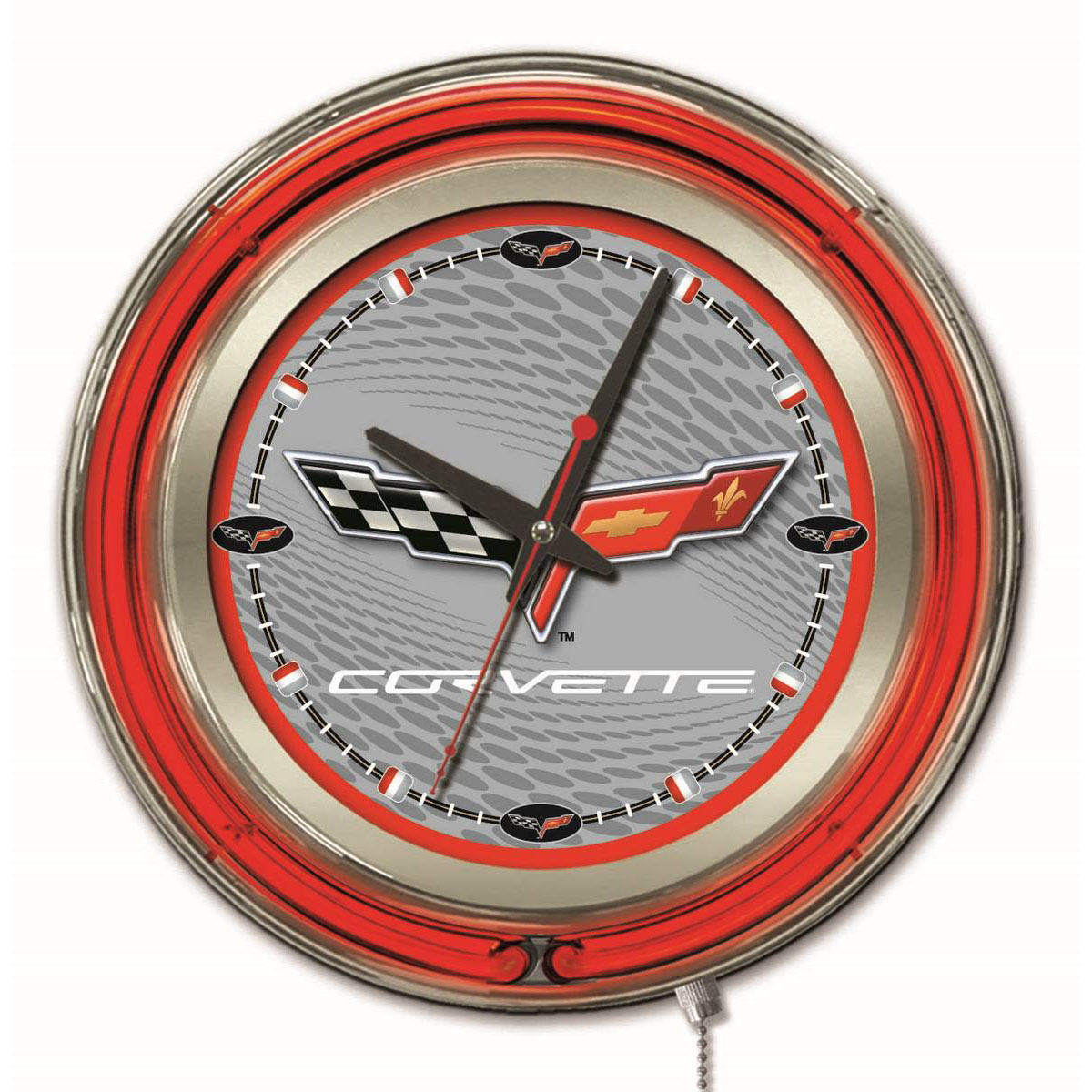 15 inch Corvette - C6 Neon Clock: Silver/Red
