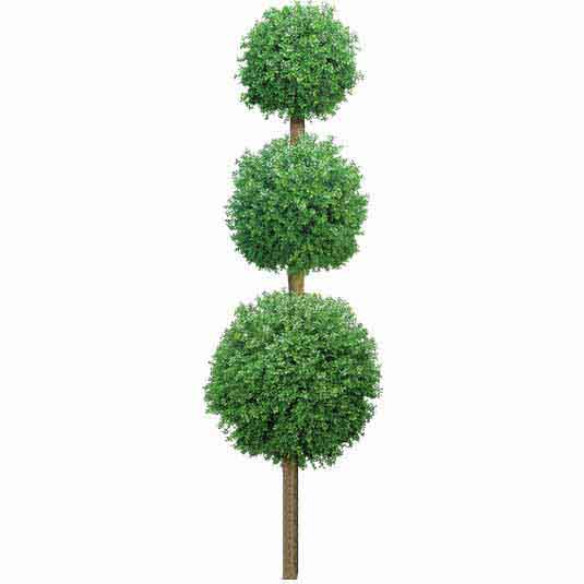 8 Foot Outdoor Artificial Triple Boxwood Ball Topiary W/ Natural Trunk