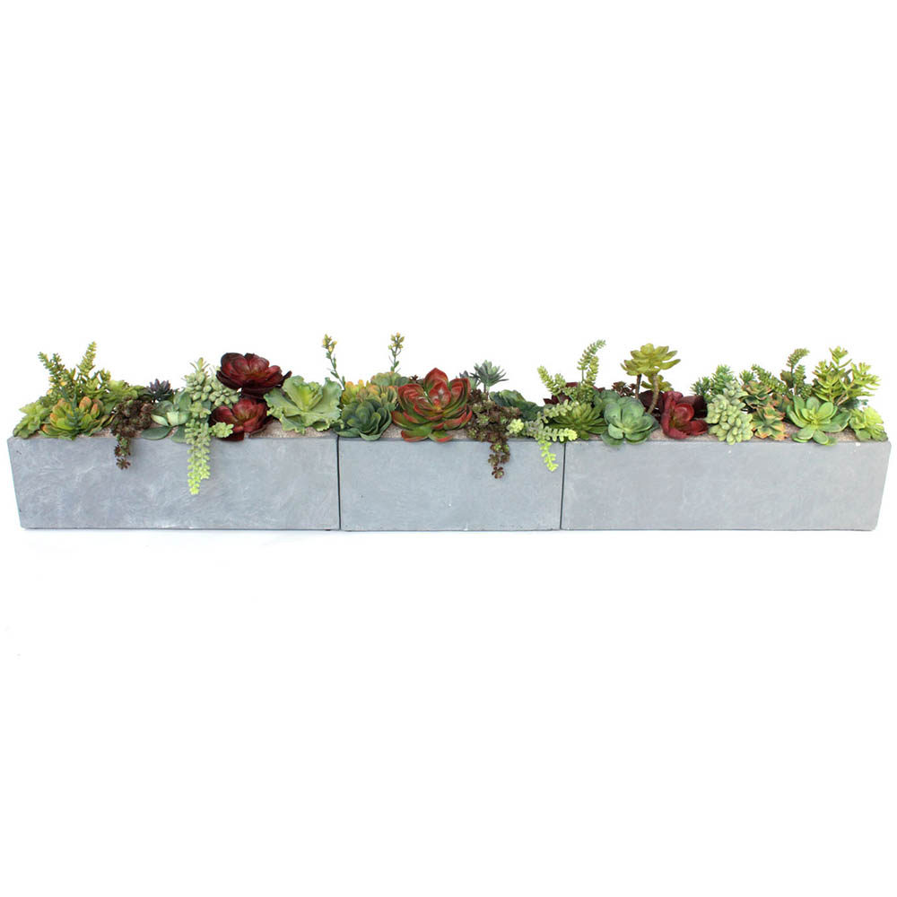 42 Inch Artificial Succulent Garden Set In Fibercrete Planters