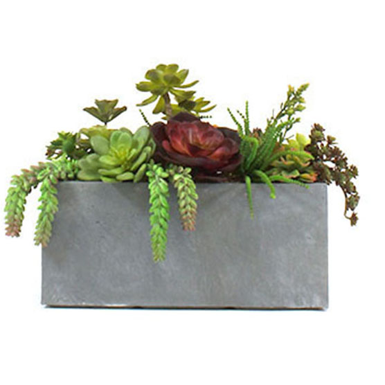 20 Inch Artificial Succulent Garden In Fibercrete Planter