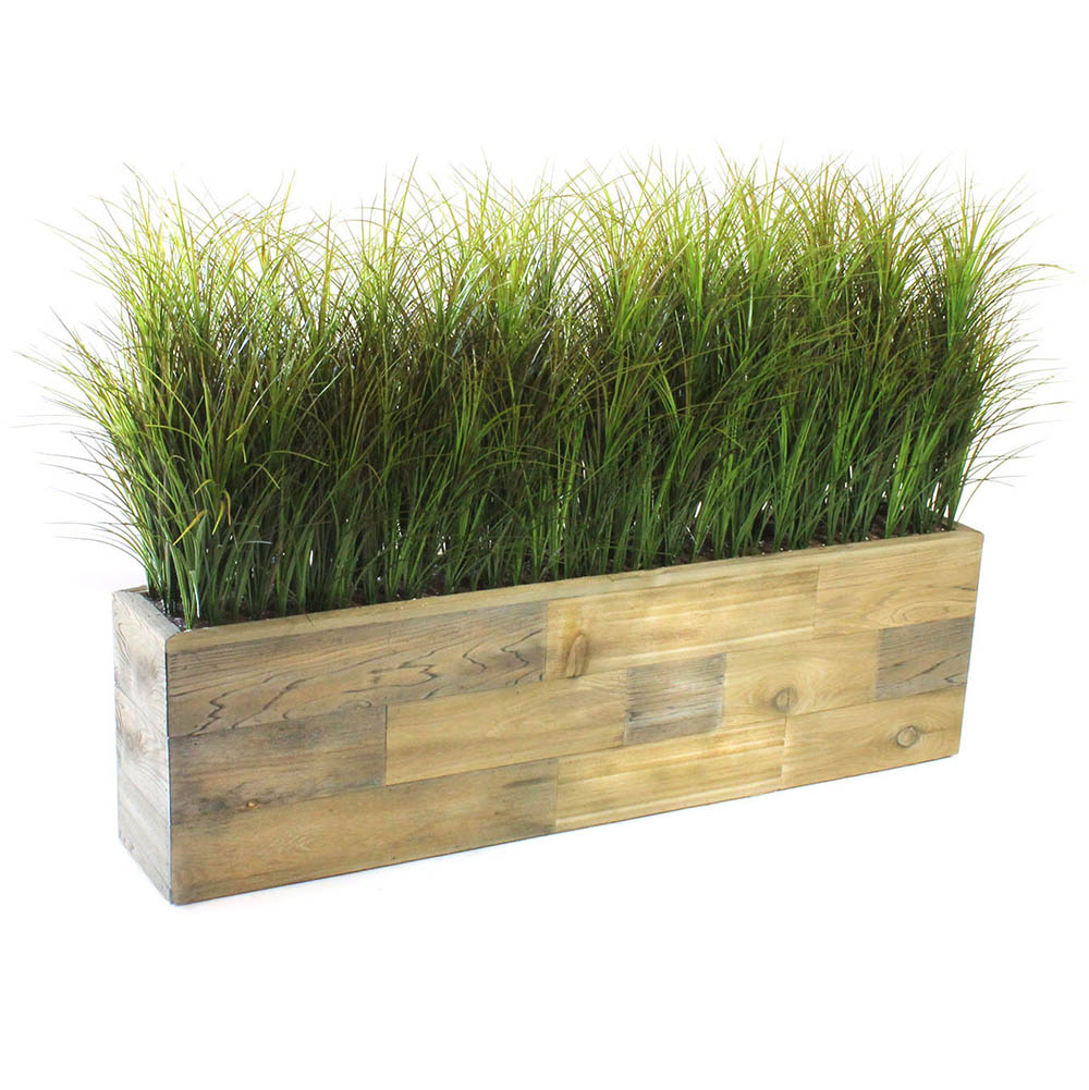 3.5H x 5W foot Artificial Grasses in Distressed Wood Look Planter