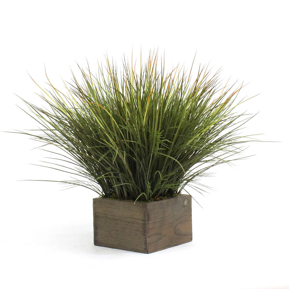 20 Inch Artificial Grasses In Distressed Wood Look Planter