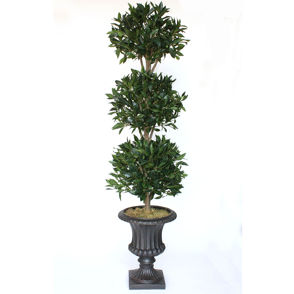 6.5 Foot 3-ball Artificial Bayleaf Topiary In Lightweight Urn
