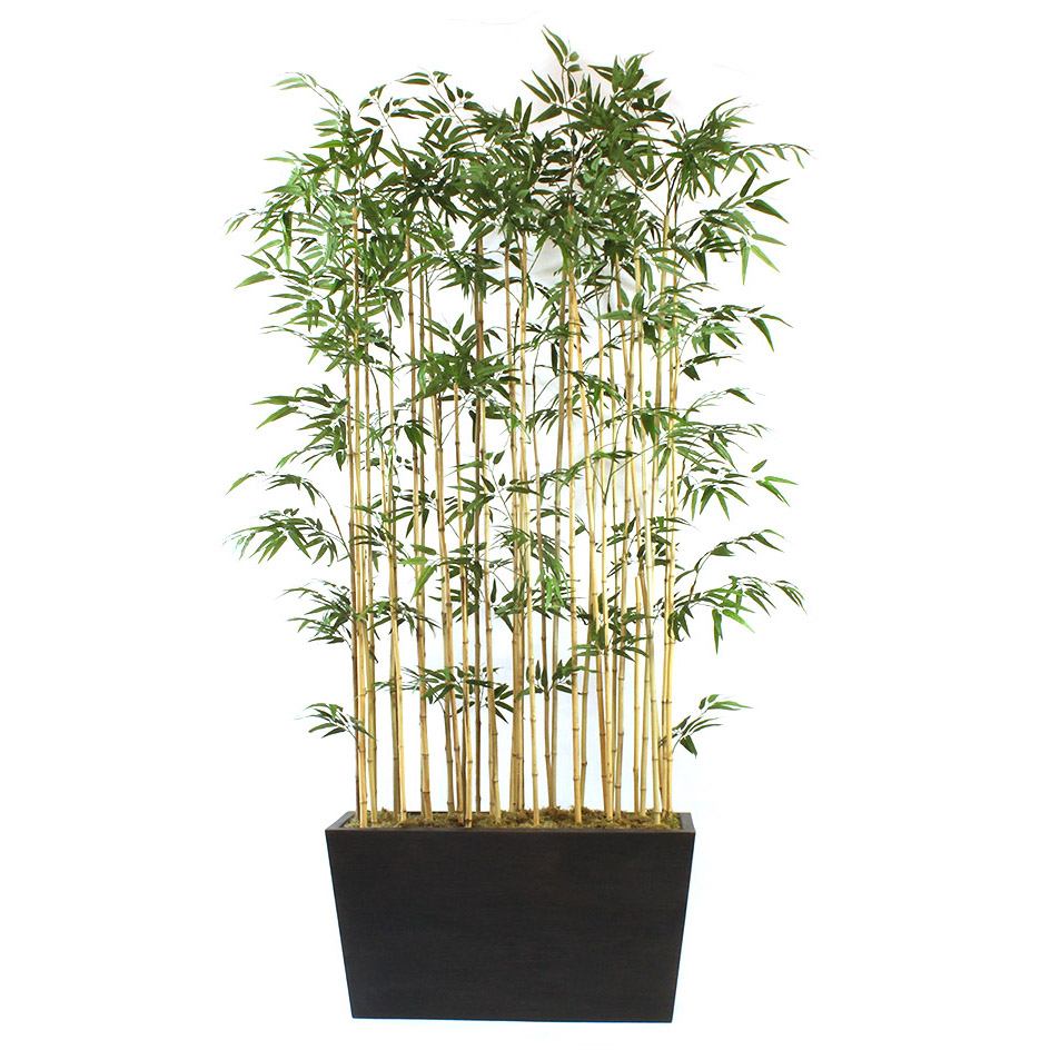 8 Foot Tall Screen Of Artificial Bamboo In Lightweight Black Planter