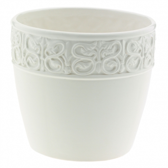 8 inch White Ceramic Decorative Planter: Fits 8 inch Pots