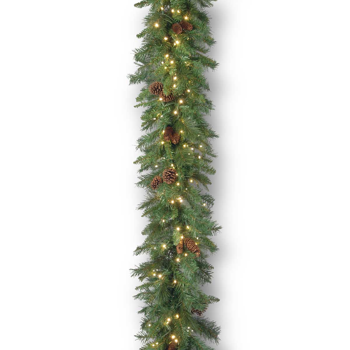 National Tree Company 9 foot x 14 inch Garwood Spruce Garland with Cones Clear LEDs GW1300L9J