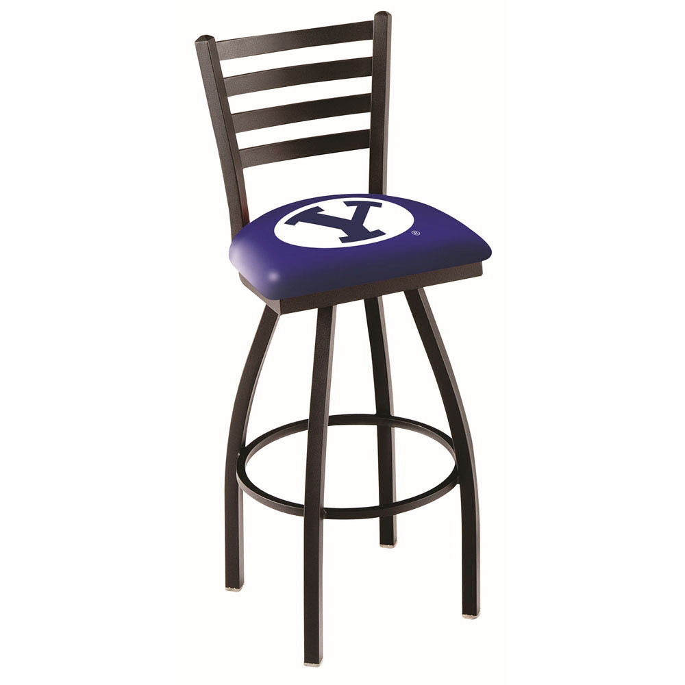 inch Black Brigham Young Ladder Back Swivel Bar Stool
