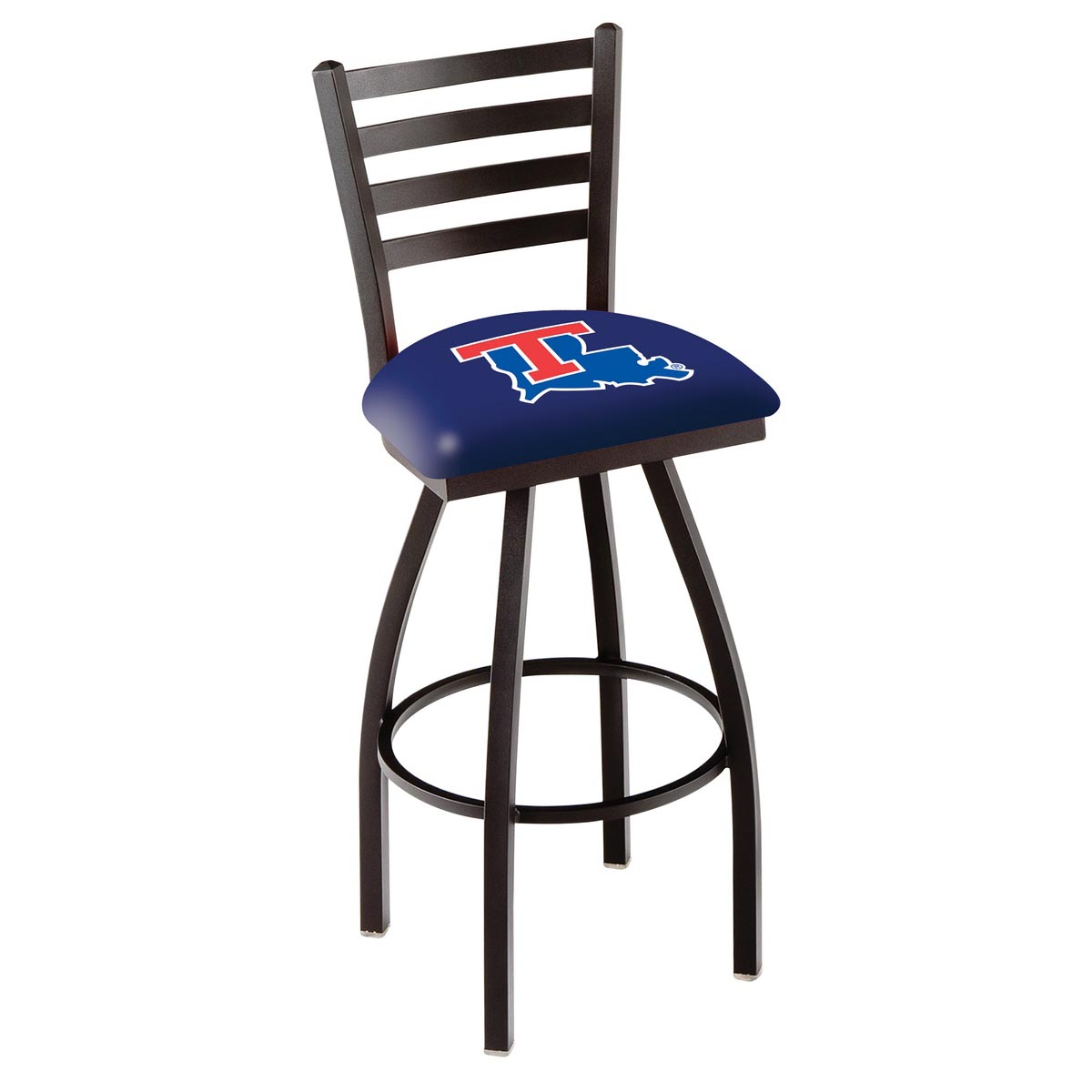 inch Black Louisiana Tech Ladder Back Swivel Bar Stool