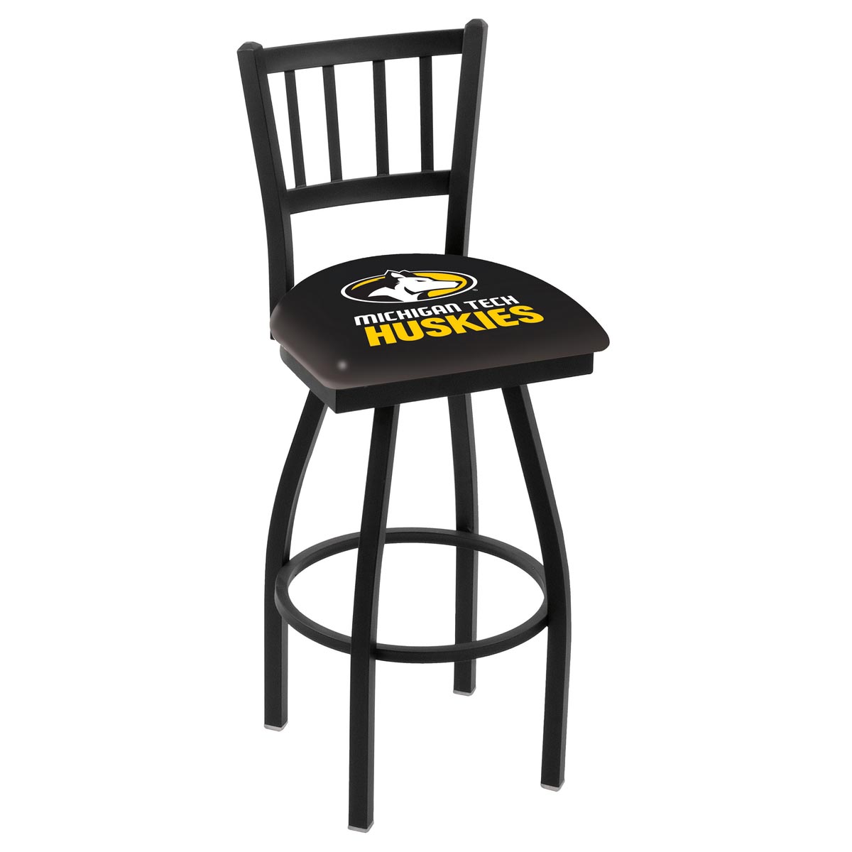 inch Black Michigan Tech Jailhouse Back Swivel Bar Stool