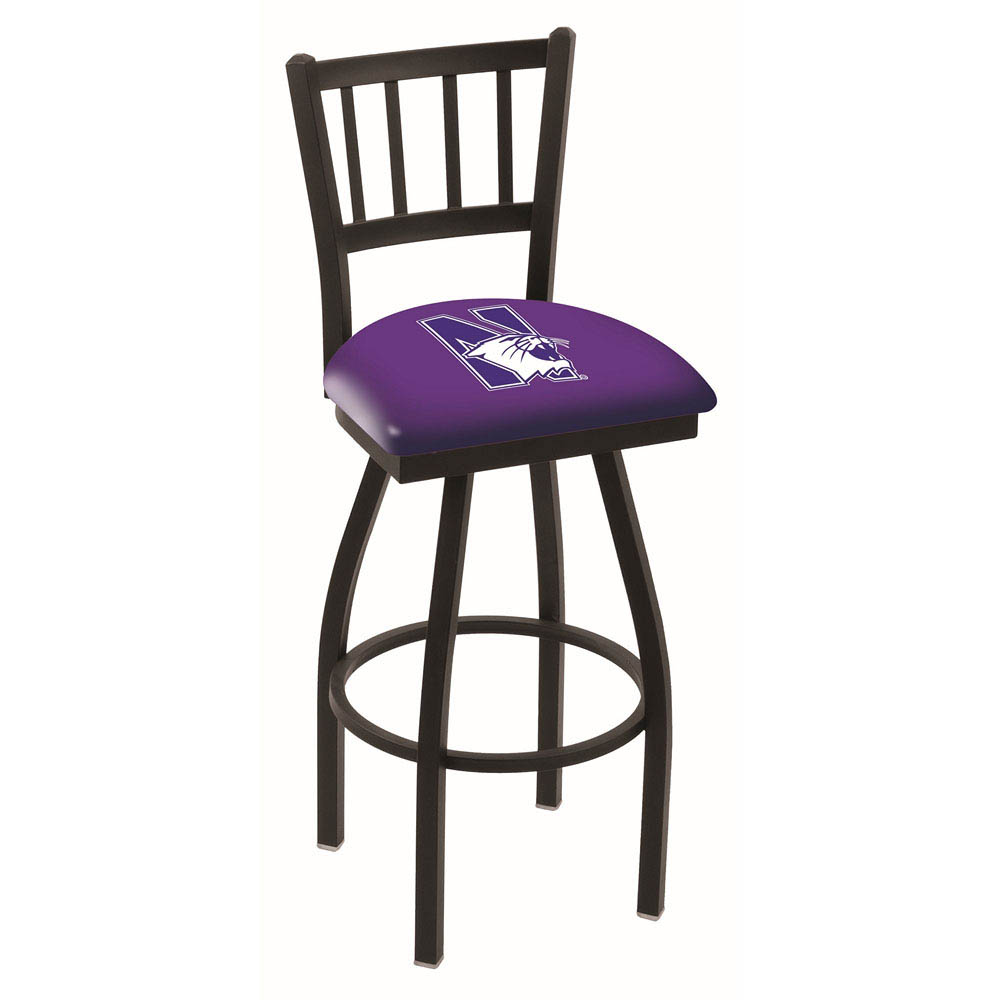 inch Black Northwestern Jailhouse Back Swivel Bar Stool