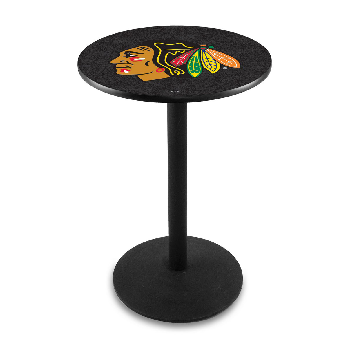 Chicago Blackhawks (Black Background) Logo Pub Bar Table with Round Stand