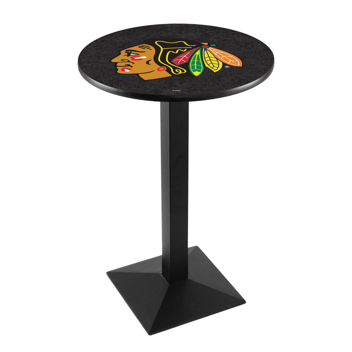 Chicago Blackhawks (Black Background) Logo Pub Bar Table with Square Stand