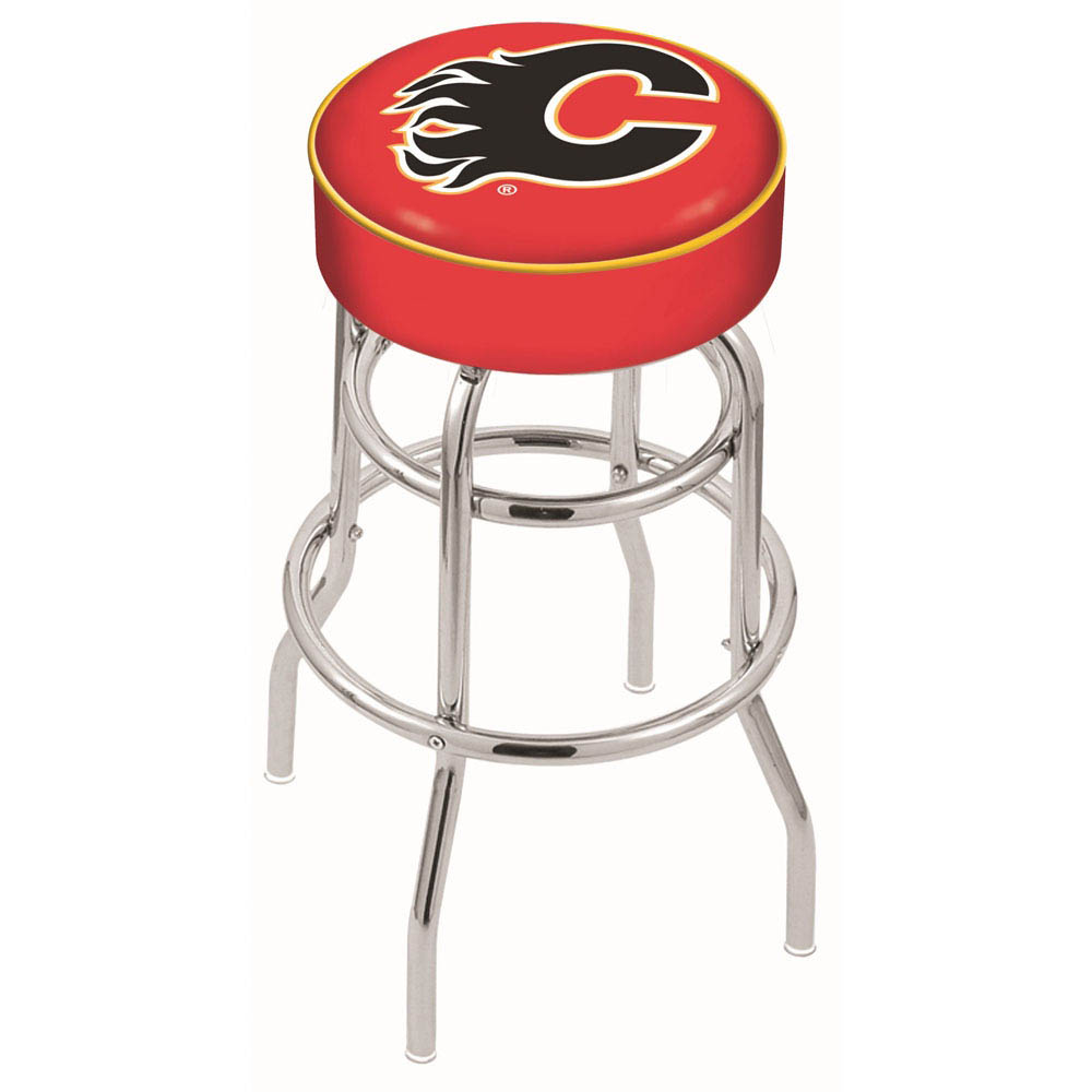 inch Calgary Flames Chrome 2-Ring Base Swivel Bar Stool
