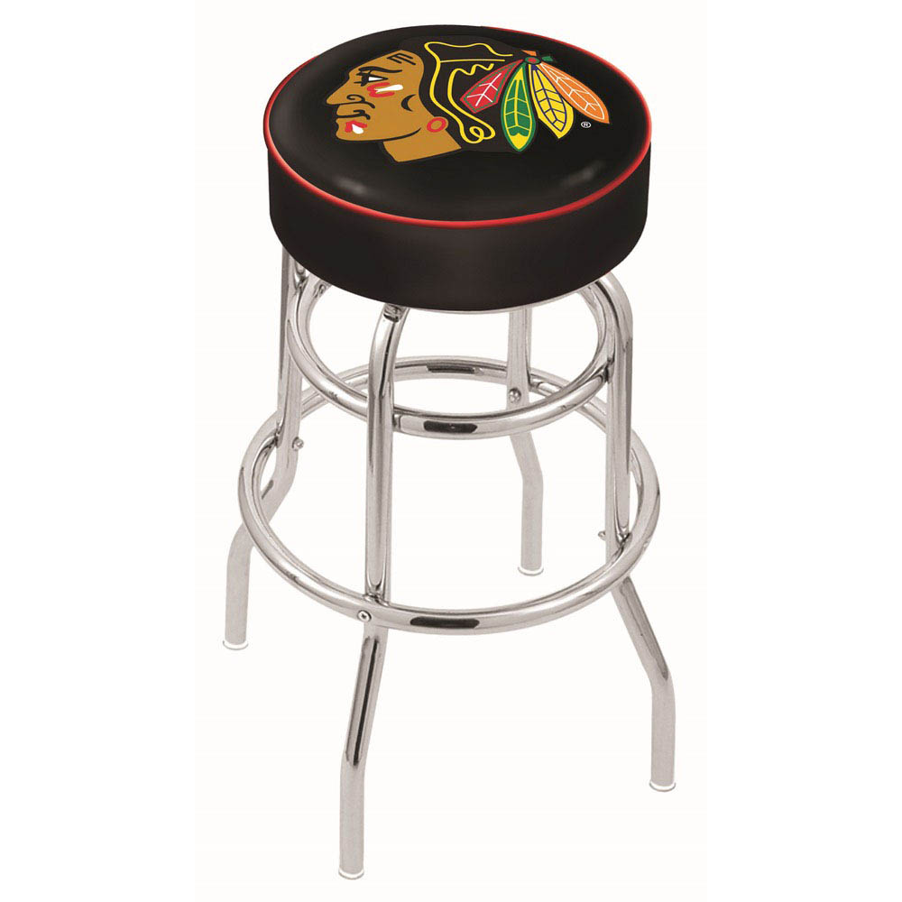 inch Black Chicago Blackhawks Chrome 2-Ring Base Swivel Bar Stool
